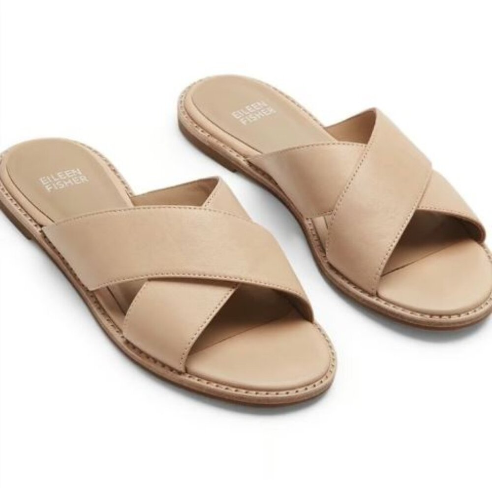 Brand New in Box NWT Eileen Fisher Cape Crossover Natural Leather Sandals Size 9